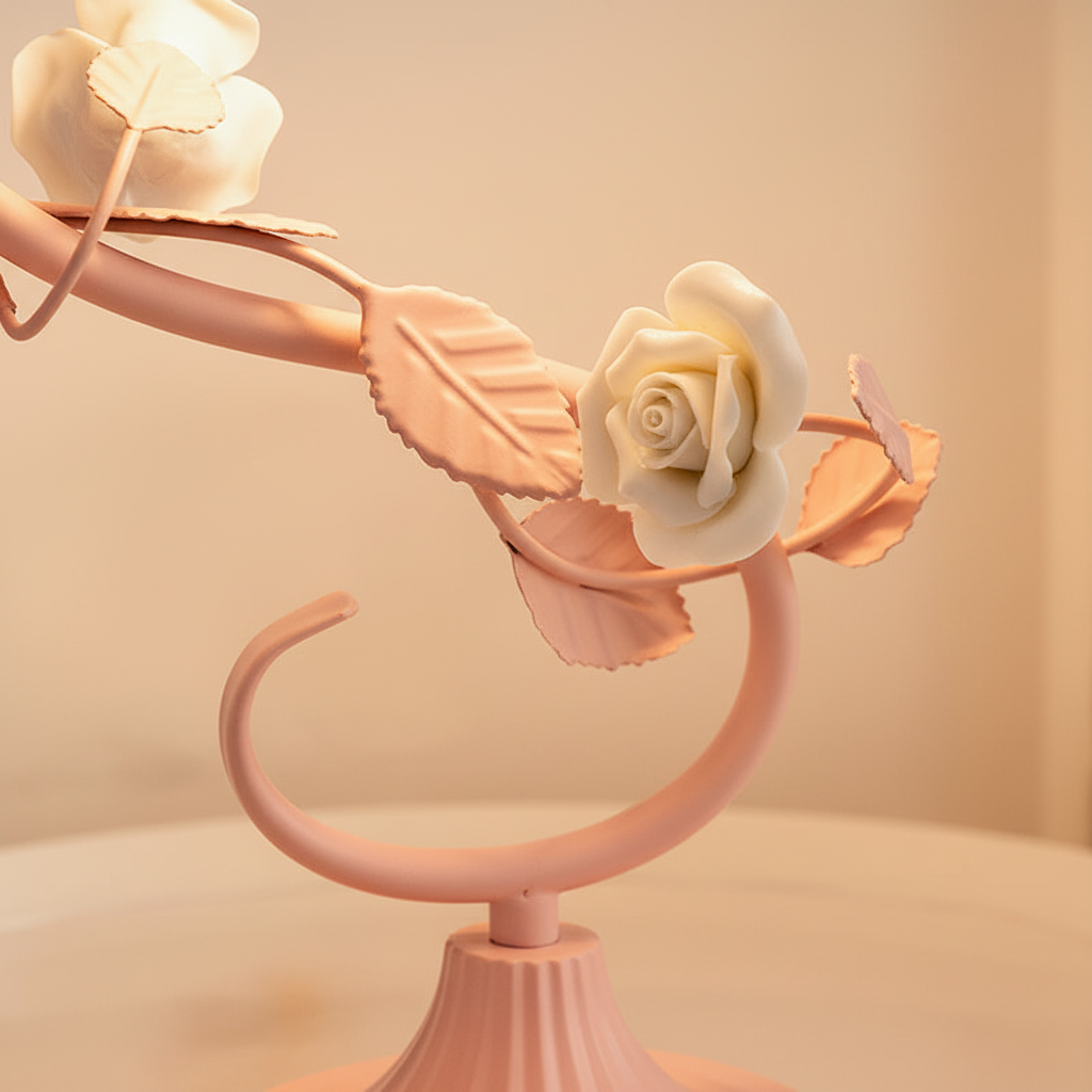Lampa Stołowa Shabby Chic z Porcelanowymi Różami i Kloszem - 3