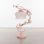 Lampa Stołowa Shabby Chic z Porcelanowymi Różami i Kloszem - Różowy
