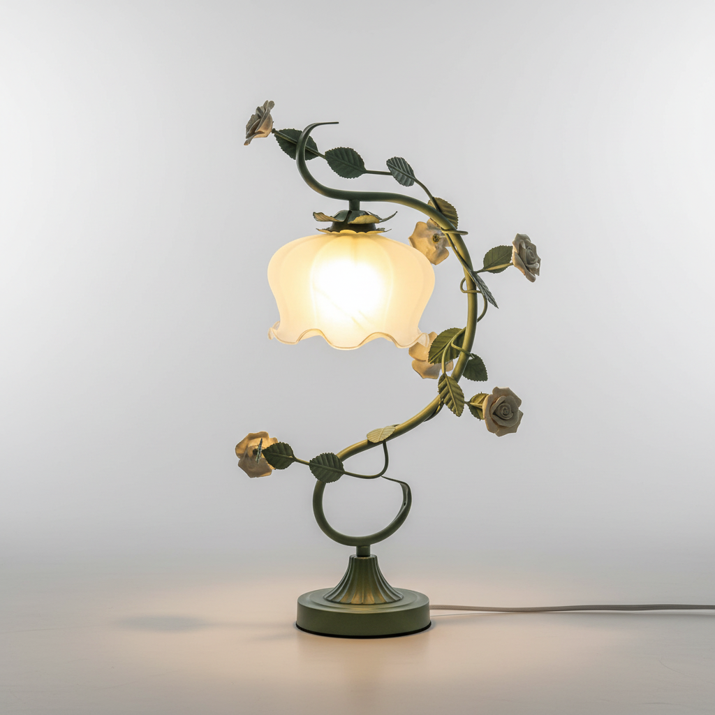Lampa Stołowa Shabby Chic z Porcelanowymi Różami i Kloszem - 6