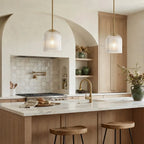 Lampa Wisząca Szklana Prążkowana z Mosiężnym Wykończeniem - 7