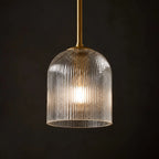 Lampa Wisząca Szklana Prążkowana z Mosiężnym Wykończeniem - 3