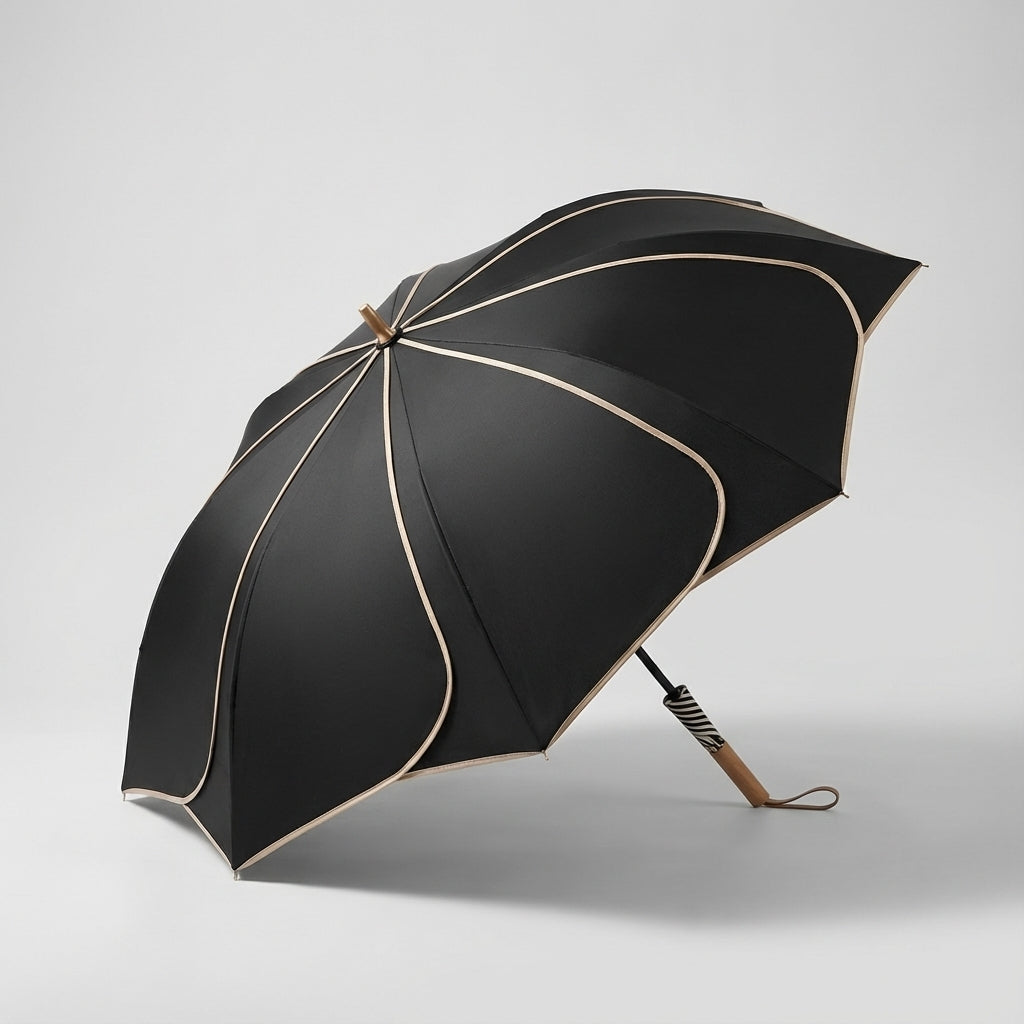 Parasol Kwiatowy z Drewnianą Rączką i Powłoką UV - Czarny
