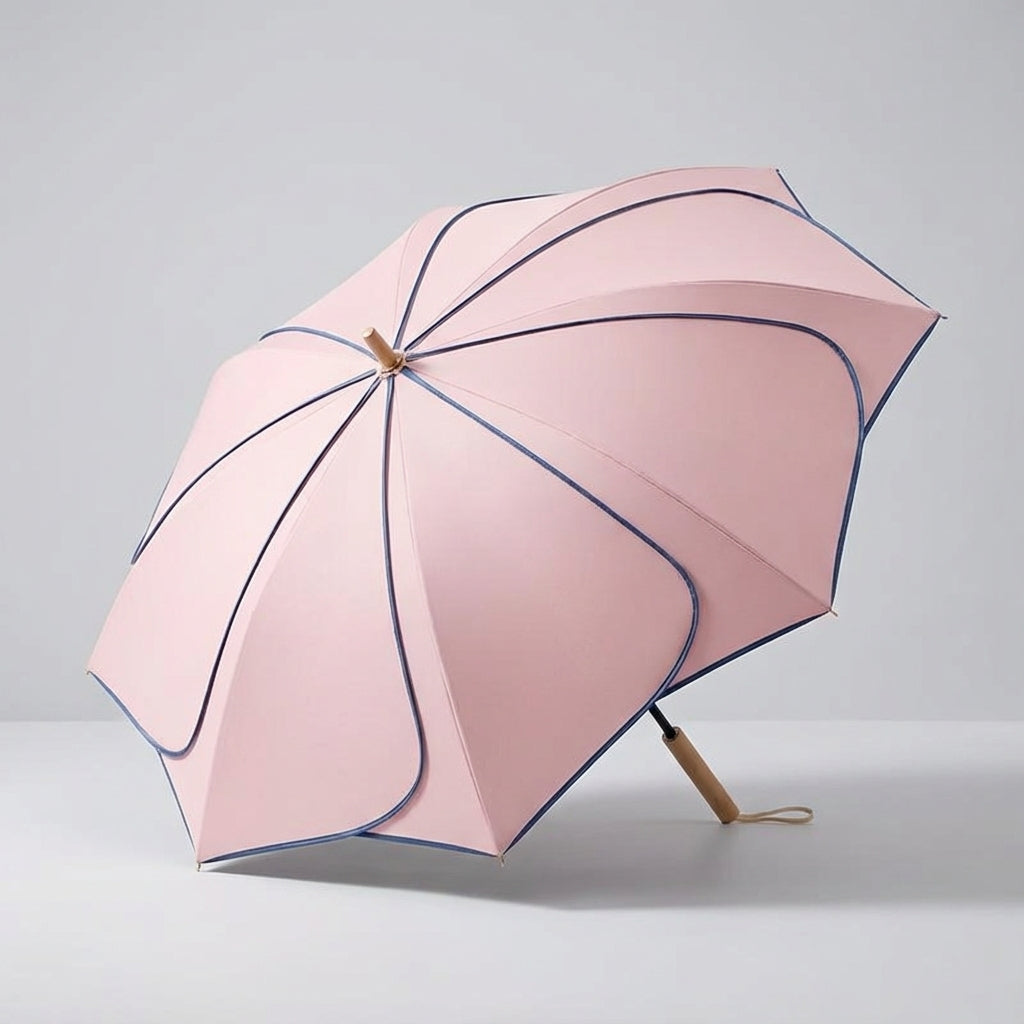 Parasol Kwiatowy z Drewnianą Rączką i Powłoką UV - Różowy
