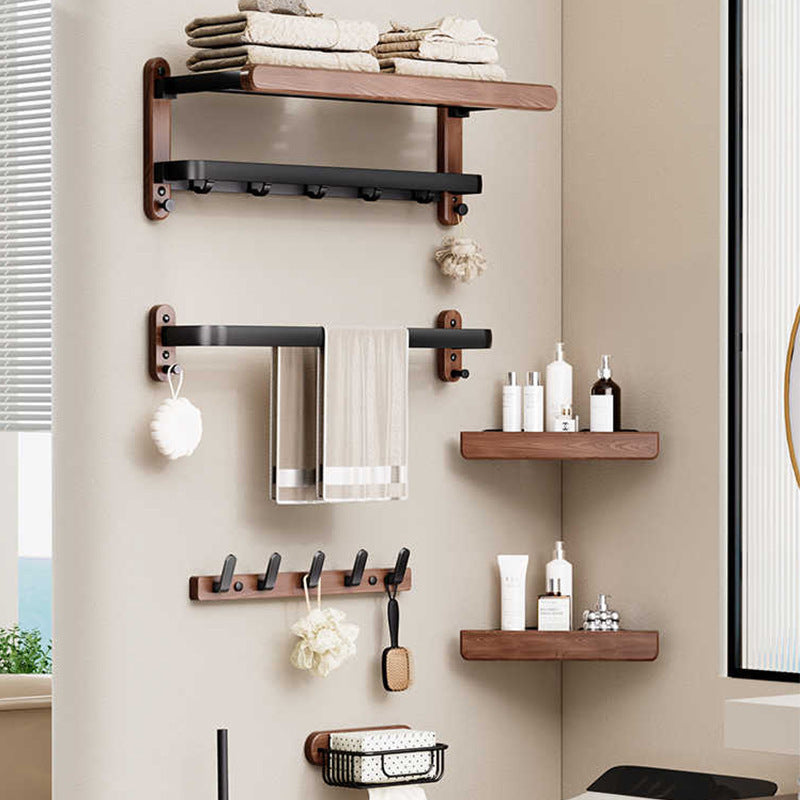 Półka na Ręczniki Ścienna z Drewnem Orzechowym i Aluminium - 5