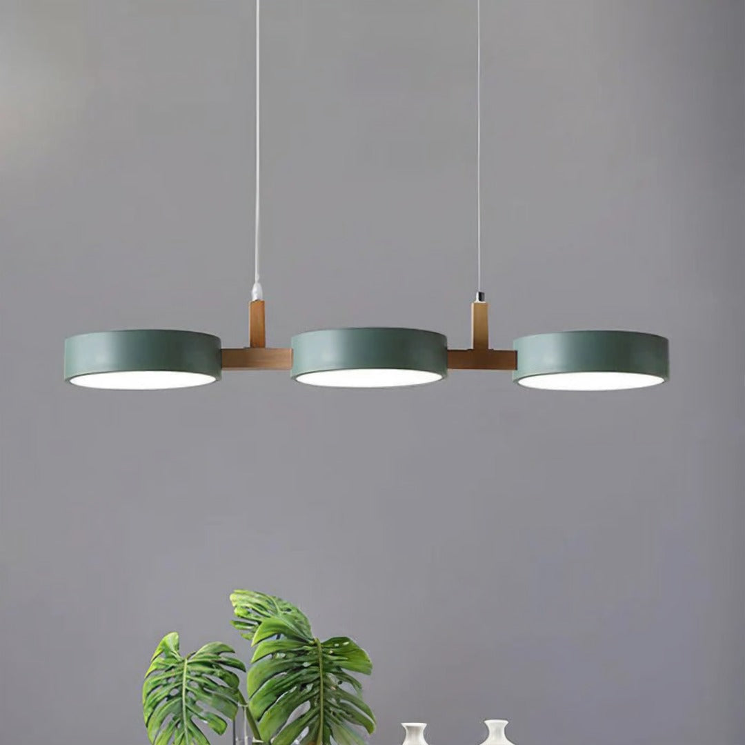 Lampa Wisząca Okrągła LED z Drewnianymi Detalami - Niebieski