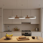Lampa Wisząca Okrągła LED z Drewnianymi Detalami - Biały