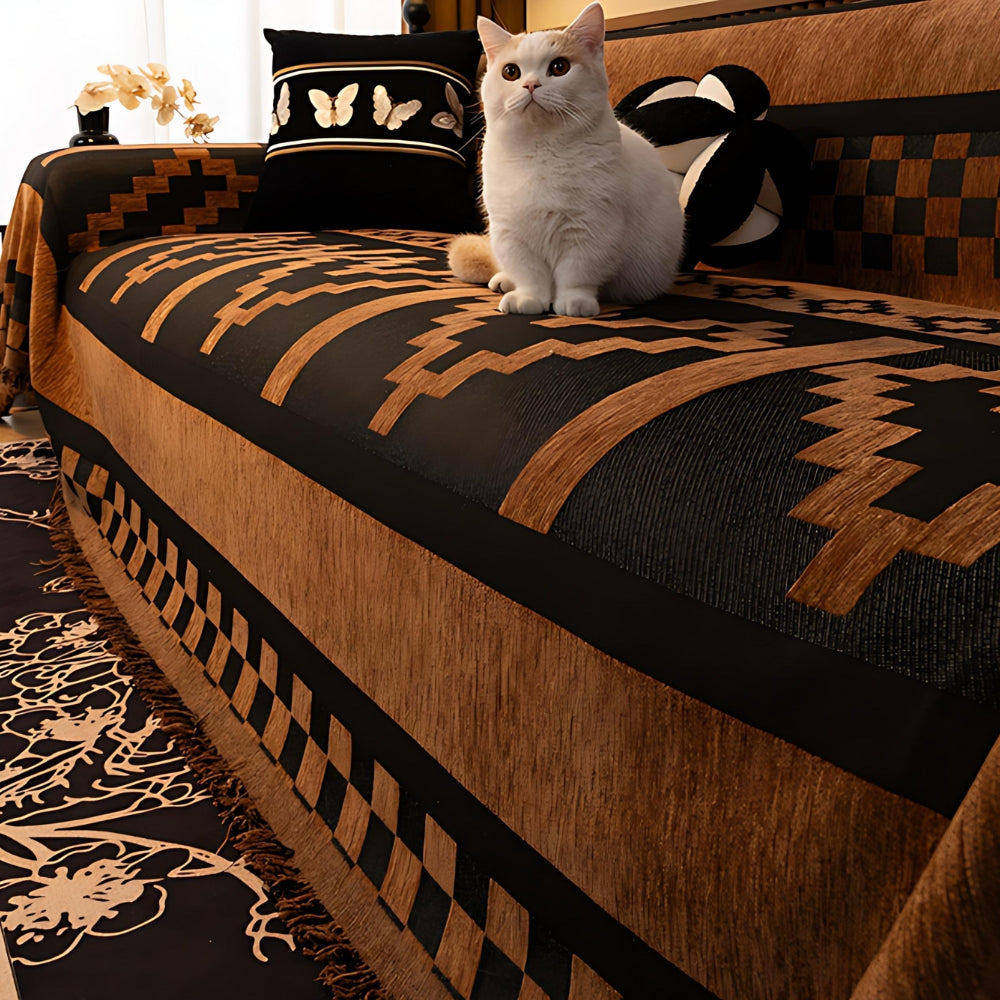 Narzuta na Kanapę z Tribalnym Wzorem i Frędzlami - 4