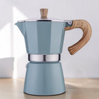 Kawiarka Aluminiowa Espresso do Kuchenki z Drewnianą Rączką - Niebieski