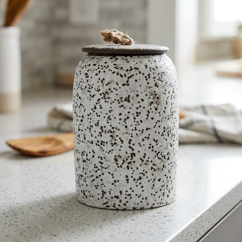 Ceramiczny Pojemnik z Pokrywką i Jutowym Uchwytem