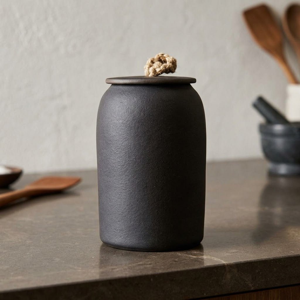 Ceramiczny Pojemnik z Pokrywką i Jutowym Uchwytem - 3