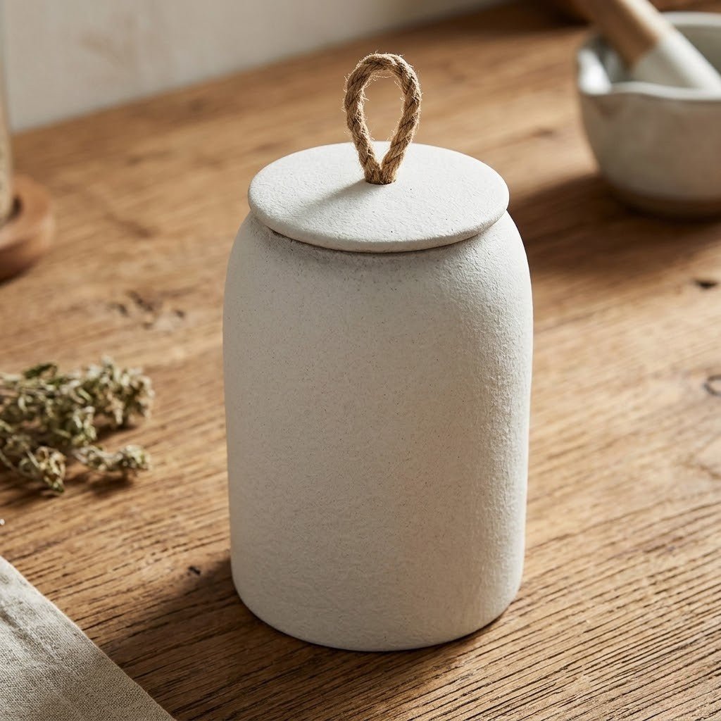 Ceramiczny Pojemnik z Pokrywką i Jutowym Uchwytem - 4
