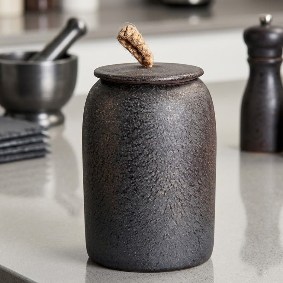 Ceramiczny Pojemnik z Pokrywką i Jutowym Uchwytem - 8