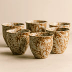 Ceramiczny Zestaw Filiżanek do Kawy i Herbaty w Stylu Rustykalnym - Biały Cętkowany