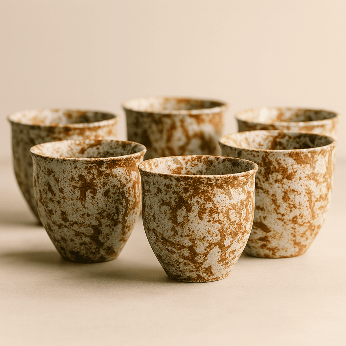 Ceramiczny Zestaw Filiżanek do Kawy i Herbaty w Stylu Rustykalnym - Biały Cętkowany