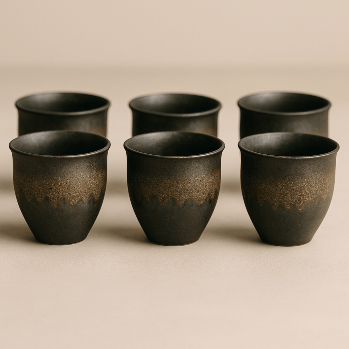 Ceramiczny Zestaw Filiżanek do Kawy i Herbaty w Stylu Rustykalnym - Brązowy Gradient