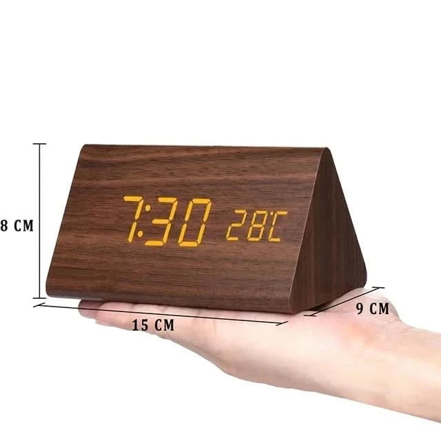 Cyfrowy Budzik LED z Wyświetlaczem Temperatury i Drewnianą Obudową - 5