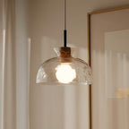 Lampa Wisząca z Młotkowanego Szkła z Drewnianymi Akcentami