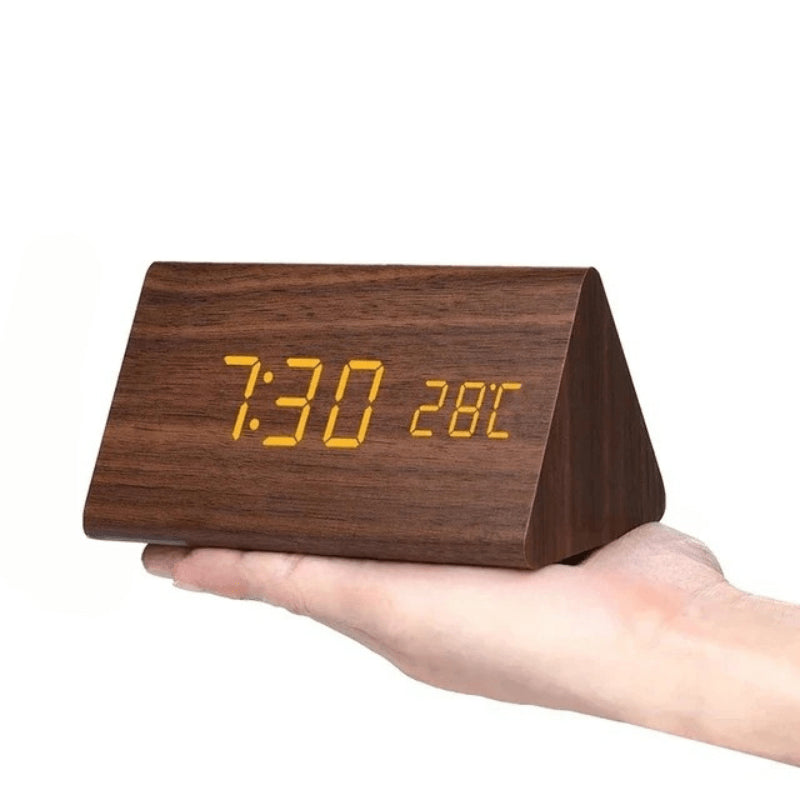 Budzik LED Drewniany z Wyświetlaczem Temperatury i Aktywacją Głosem - 2