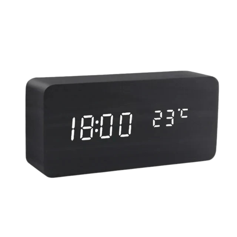 Budzik LED Drewniany z Wyświetlaczem Temperatury i Aktywacją Głosem - 10