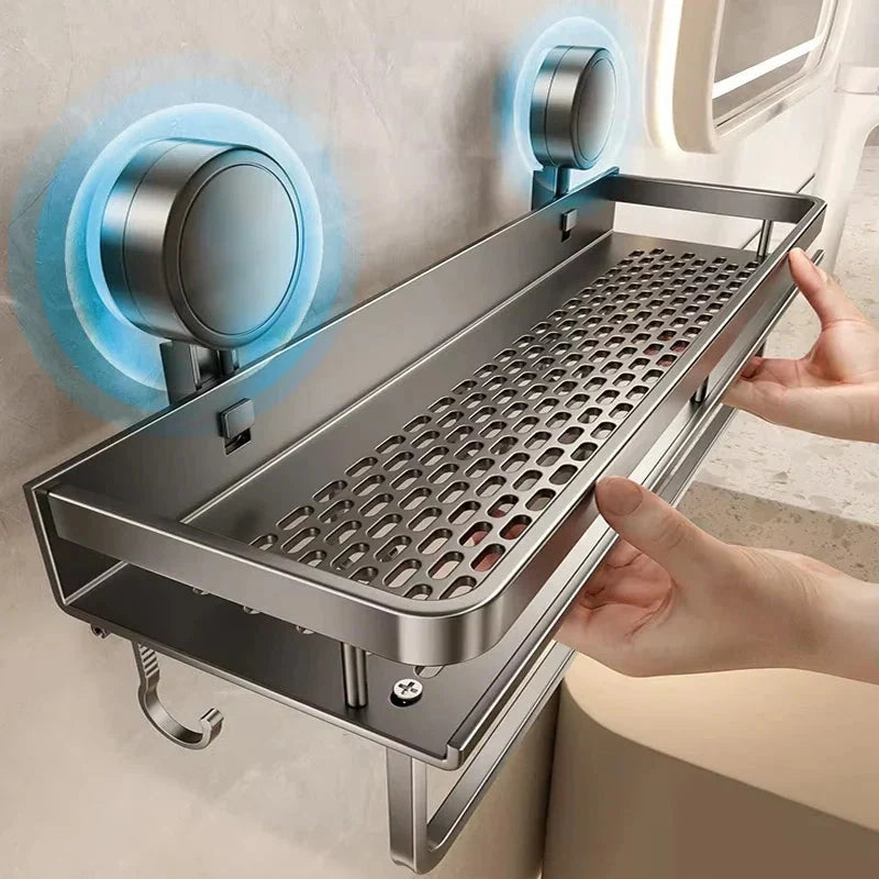 Półka Prysznicowa Aluminiowa z Przyssawką bez Wiercenia i Wieszakami - 3