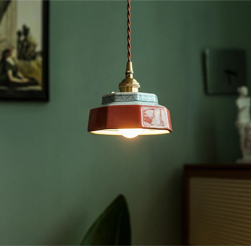 Lampa Wisząca Ceramiczna z Miedzianym Mocowaniem - 7