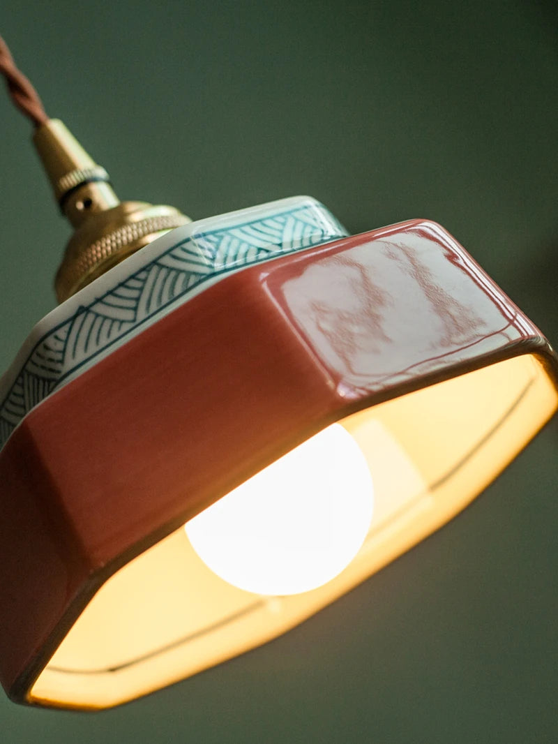 Lampa Wisząca Ceramiczna z Miedzianym Mocowaniem - 8