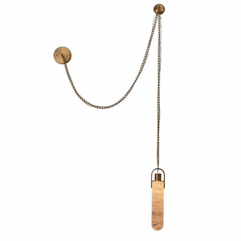 Lampa Wisząca Art Deco z Alabastrowym Kloszem i Złotym Łańcuchem