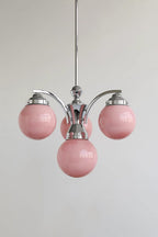 Lampa Wisząca Art Deco z Kulistymi Szklanymi Kloszami - Chrom i Różowy