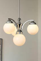Lampa Wisząca Art Deco z Kulistymi Szklanymi Kloszami - Chrom i Biały