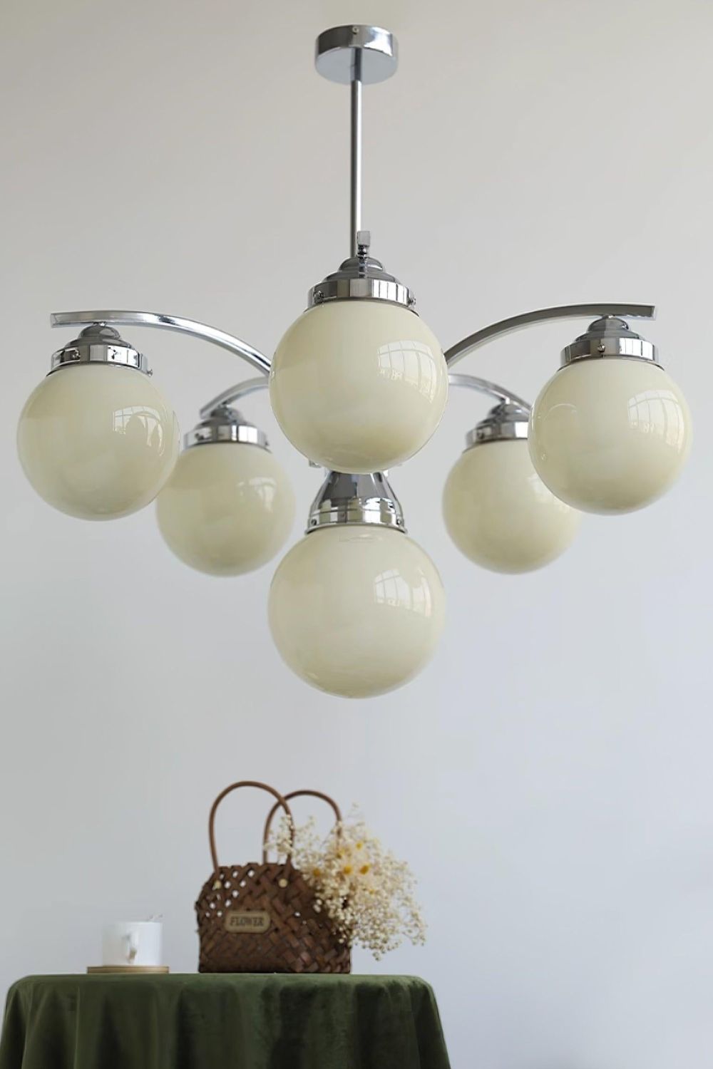 Lampa Wisząca Art Deco z Kulistymi Szklanymi Kloszami - 8