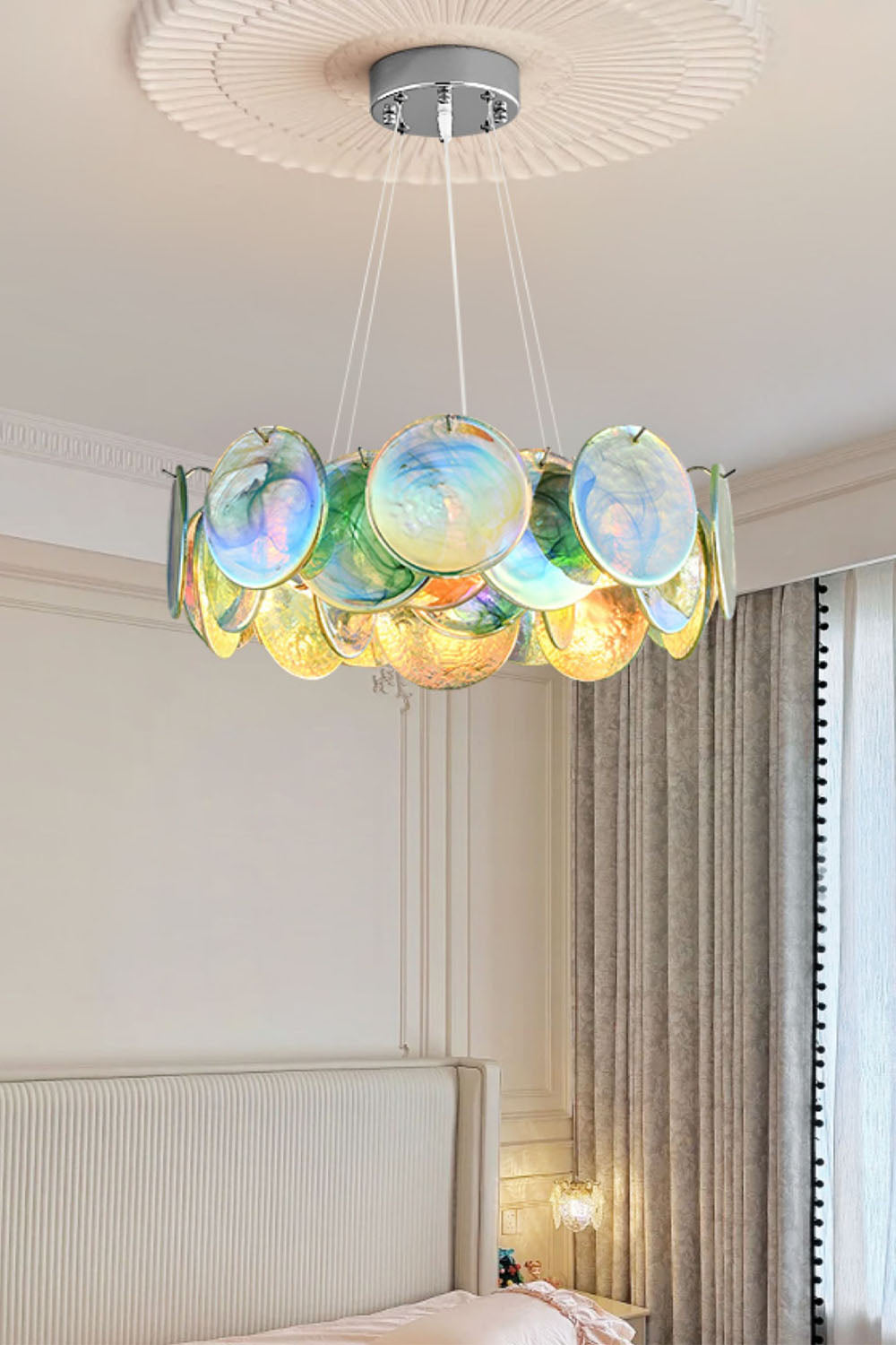 Lampa Wisząca Art Deco z Iryzującymi Szklanymi Kloszami - 9