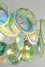 Lampa Wisząca Art Deco z Iryzującymi Szklanymi Kloszami - 10