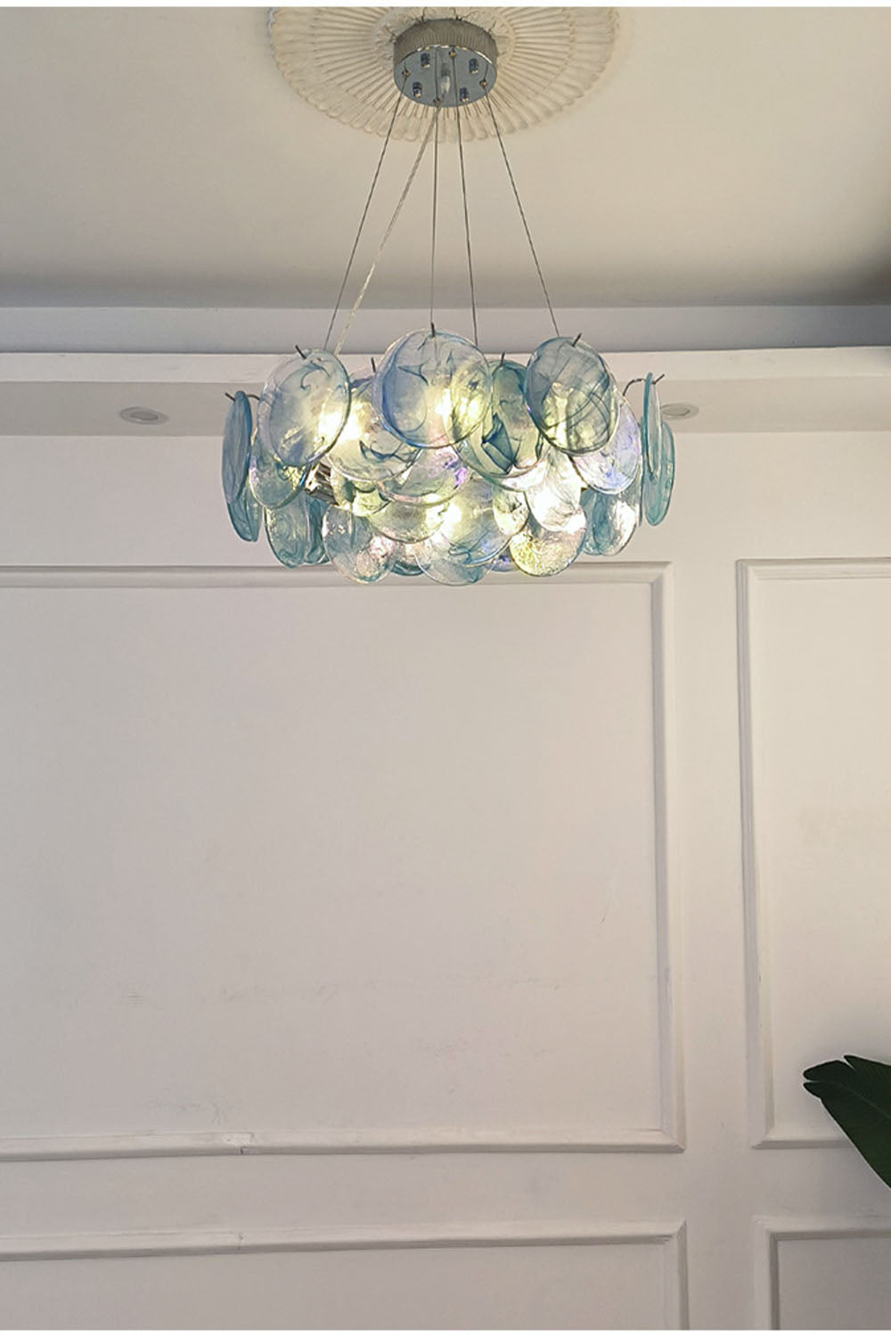 Lampa Wisząca Art Deco z Iryzującymi Szklanymi Kloszami - Niebieski