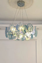 Lampa Wisząca Art Deco z Iryzującymi Szklanymi Kloszami - Niebieski