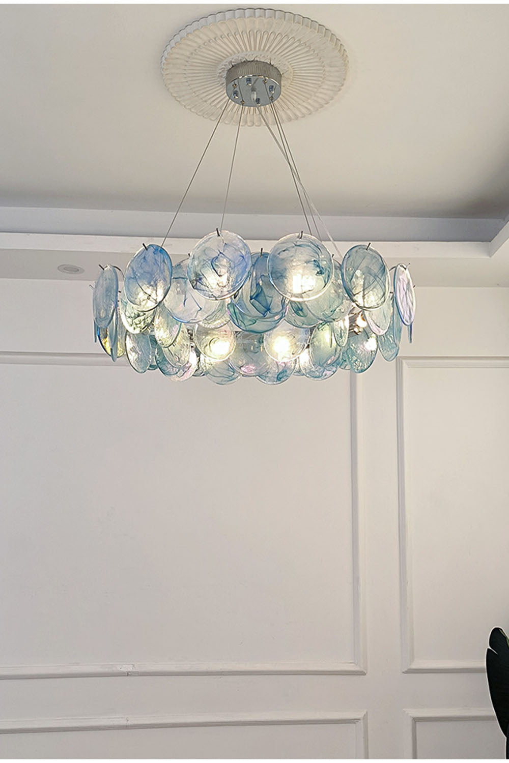 Lampa Wisząca Art Deco z Iryzującymi Szklanymi Kloszami - 16