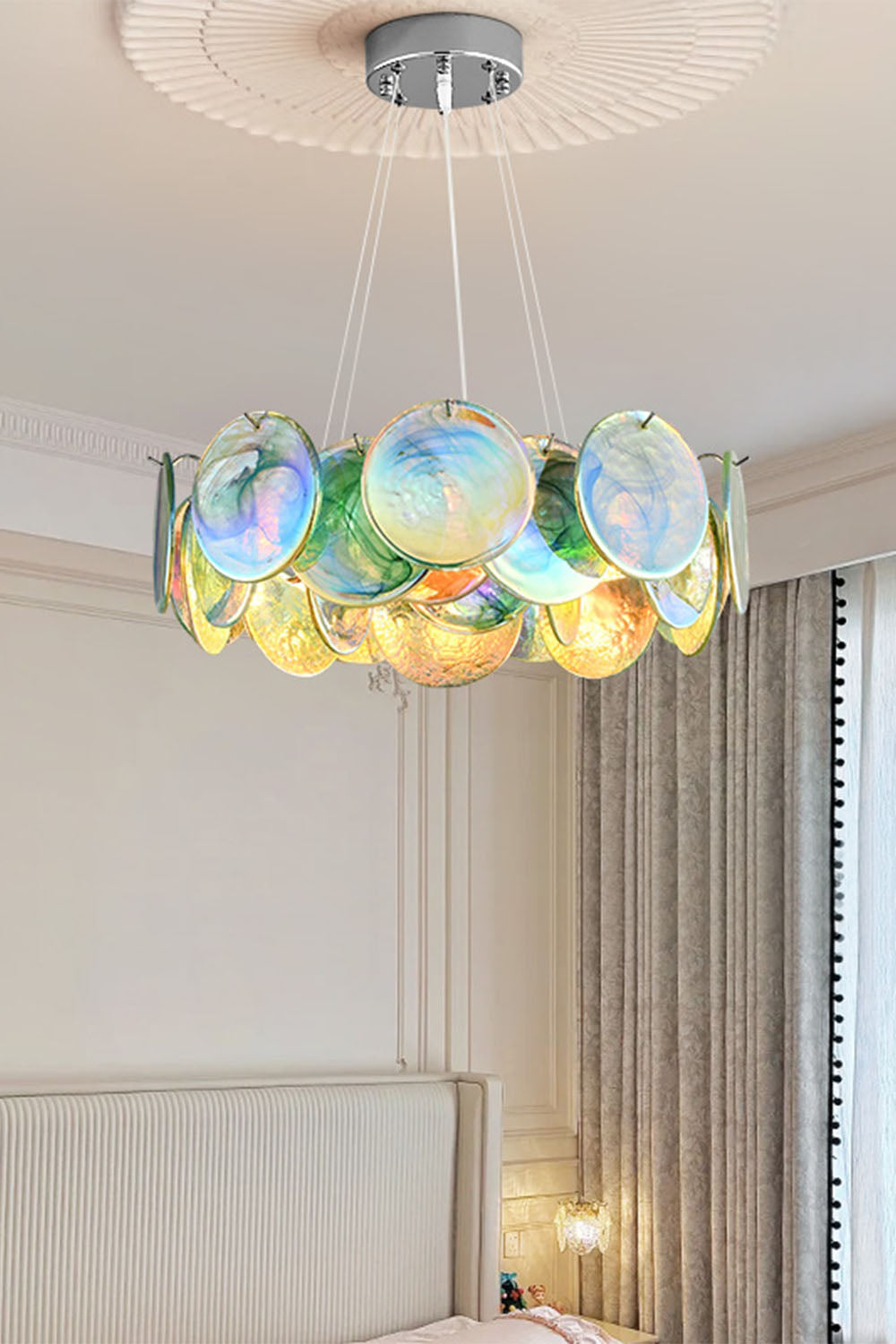 Lampa Wisząca Art Deco z Iryzującymi Szklanymi Kloszami - 5