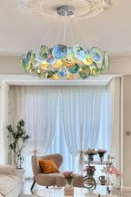 Lampa Wisząca Art Deco z Iryzującymi Szklanymi Kloszami - 6