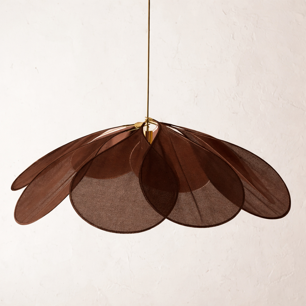 Lampa Wisząca Bohemian w Kształcie Kwiatu z Abażurem z Tkaniny - Kawowy