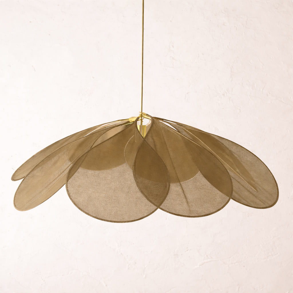 Lampa Wisząca Bohemian w Kształcie Kwiatu z Abażurem z Tkaniny - Khaki