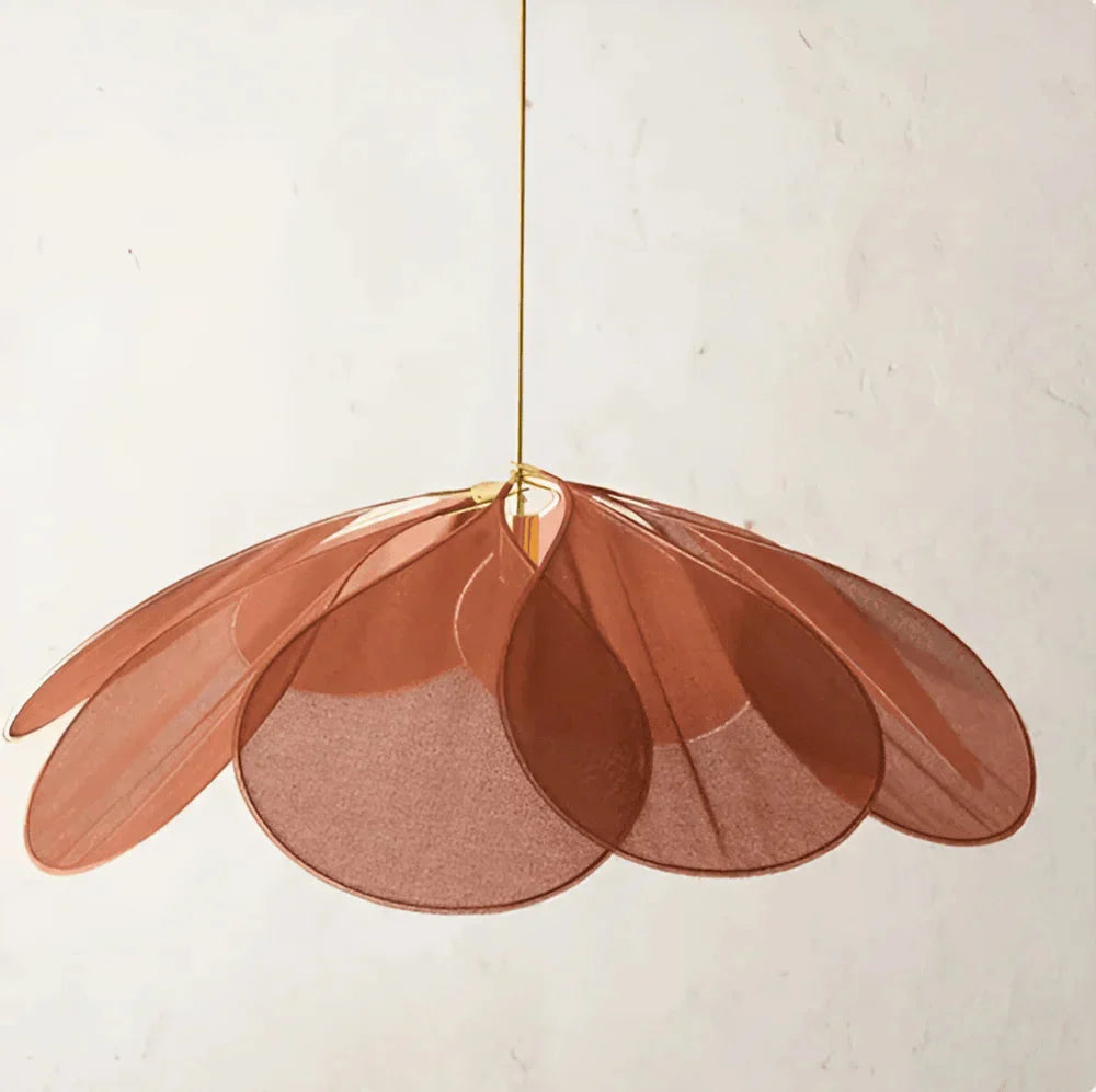 Lampa Wisząca Bohemian w Kształcie Kwiatu z Abażurem z Tkaniny - Cynamonowy