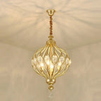 Lampa Wisząca Bohemian z Kryształami i Kloszem w Kształcie Lampionu - Mosiądz