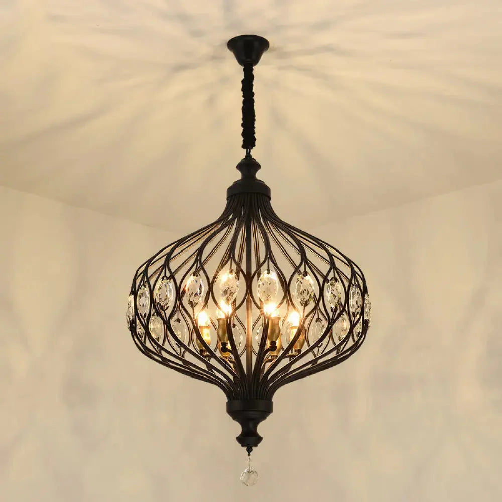 Lampa Wisząca Bohemian z Kryształami i Kloszem w Kształcie Lampionu - Czarny