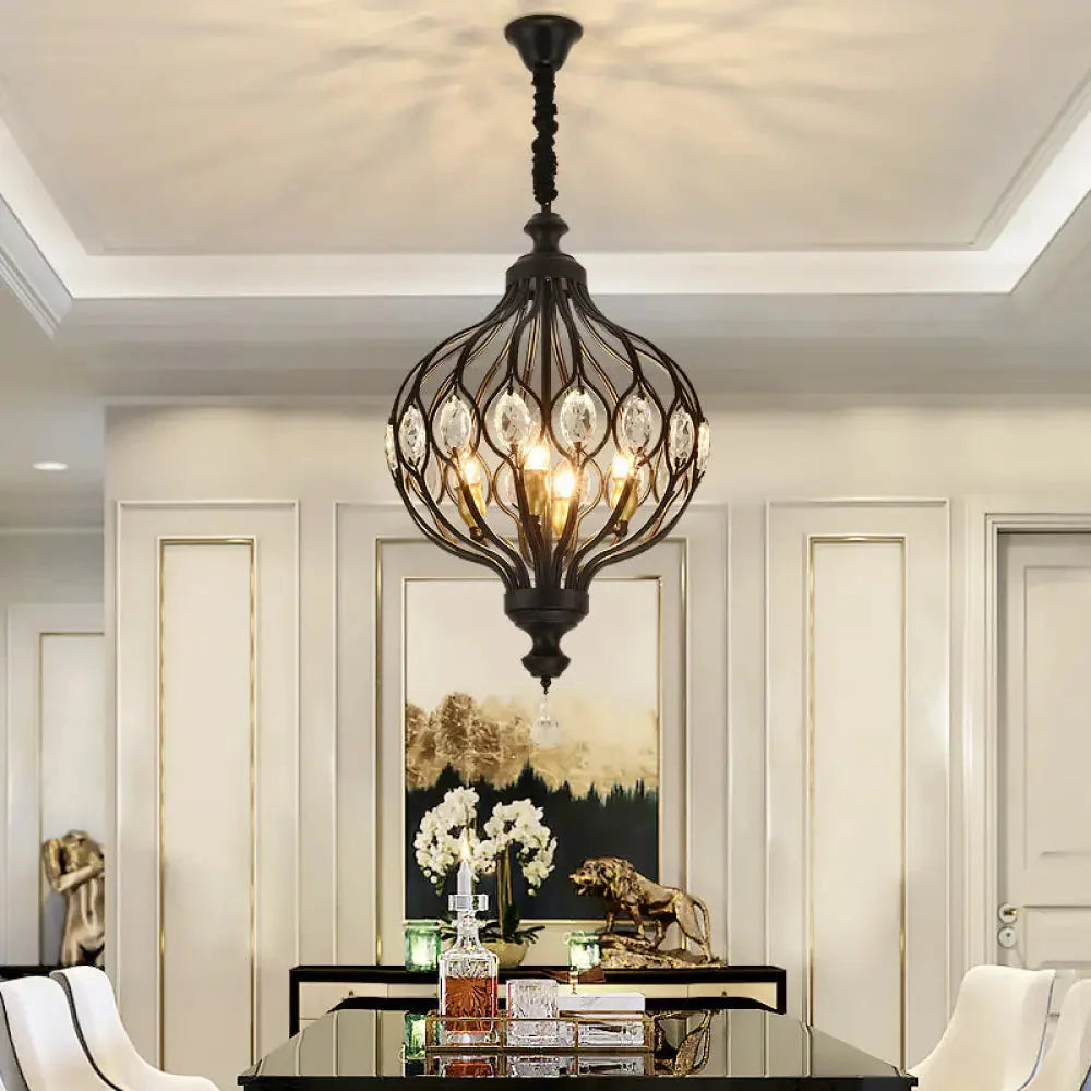 Lampa Wisząca Bohemian z Kryształami i Kloszem w Kształcie Lampionu - Czarny