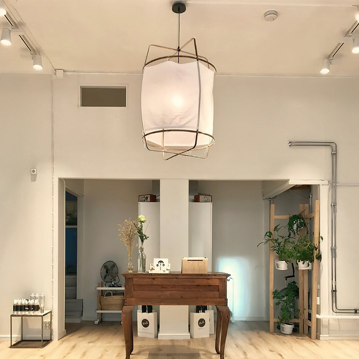 Lampa Wisząca Bohemian z Tkaninowym Kloszem i Bambusową Ramą - 4