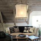 Lampa Wisząca Bohemian z Tkaninowym Kloszem i Bambusową Ramą