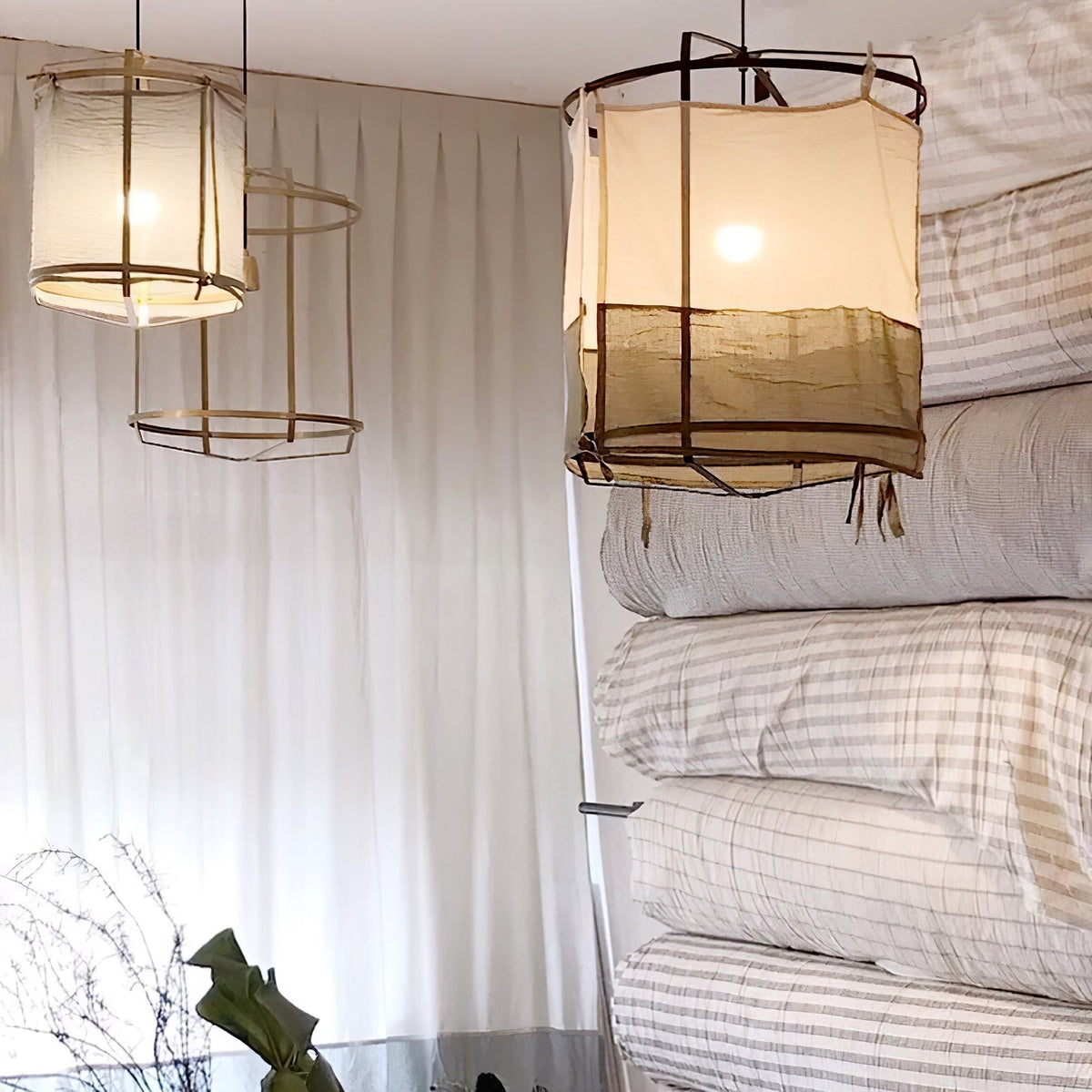 Lampa Wisząca Bohemian z Tkaninowym Kloszem i Bambusową Ramą - 8