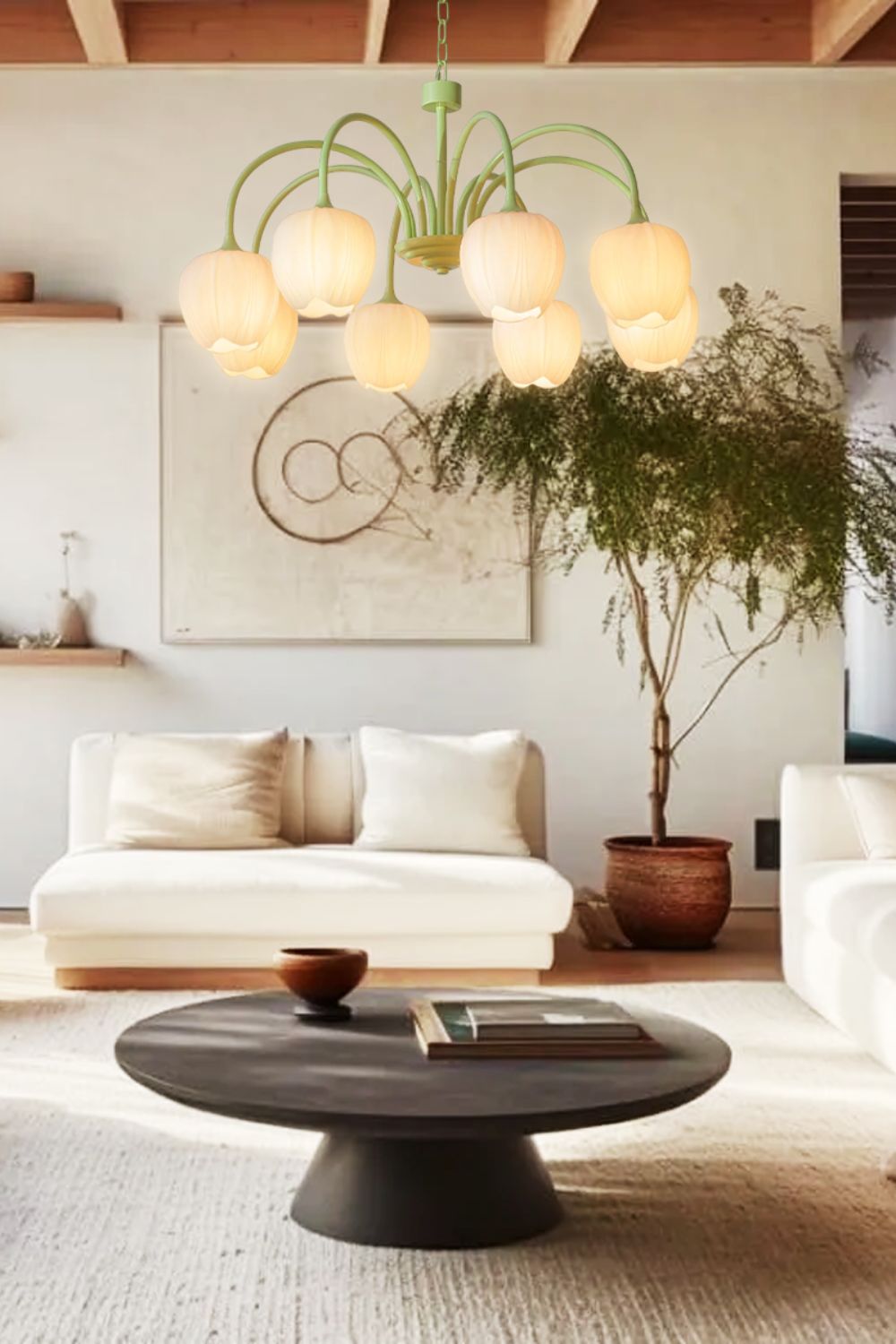 Lampa Wisząca Tulipan Bohemian z Zielonymi Ramionami - 6