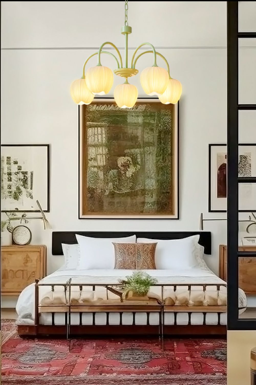 Lampa Wisząca Tulipan Bohemian z Zielonymi Ramionami - 7