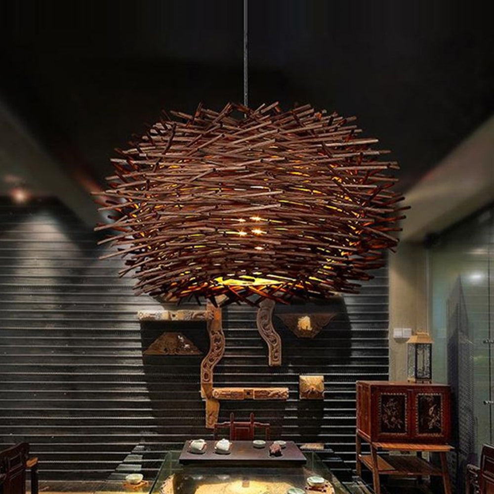 Lampa Wisząca Boho Gniazdo z Rattanu - Brązowy