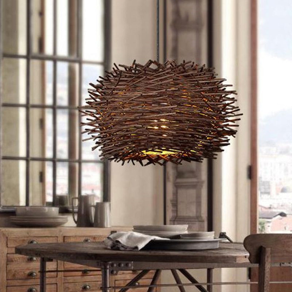 Lampa Wisząca Boho Gniazdo z Rattanu - 8